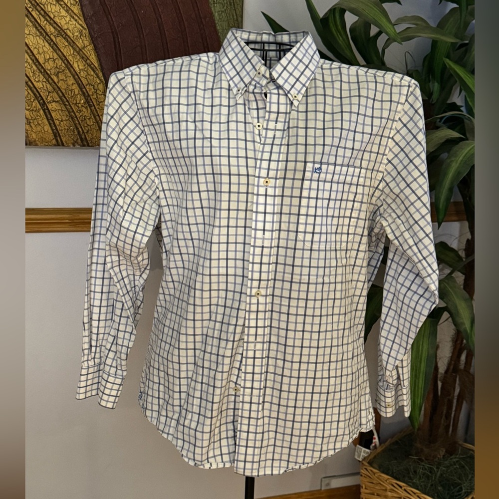 Southern Tide White and Blue Plaid Shirt
